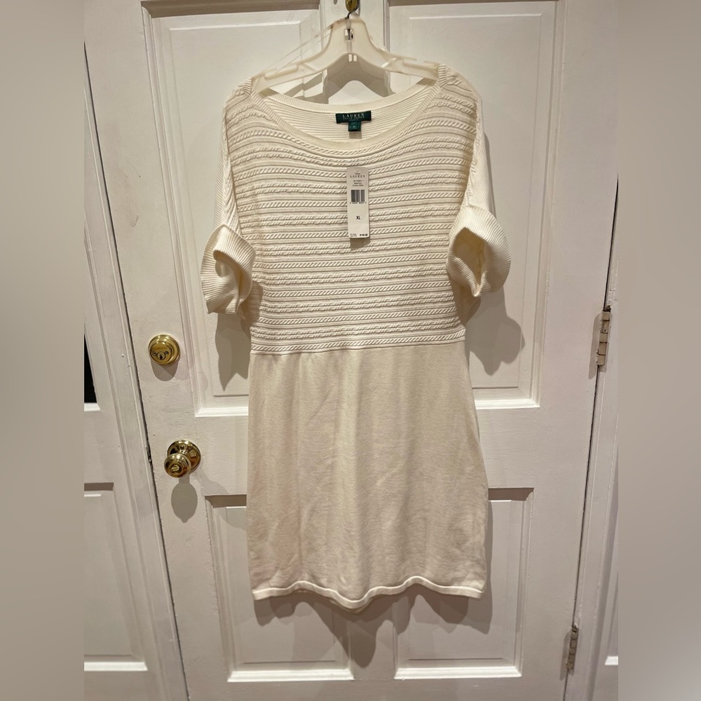 NWT Lauren Ralph Lauren size XL cream, short sleeved, round neck, knit dress